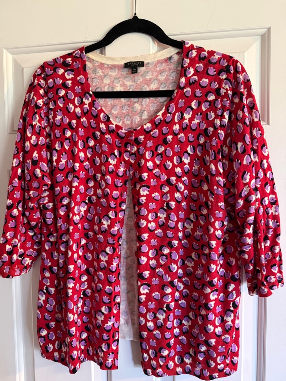 Talbots Pink and Red Abstract Knit Cardigan
